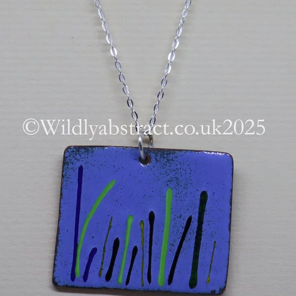 Blue rectangle kiln-fired pendant 