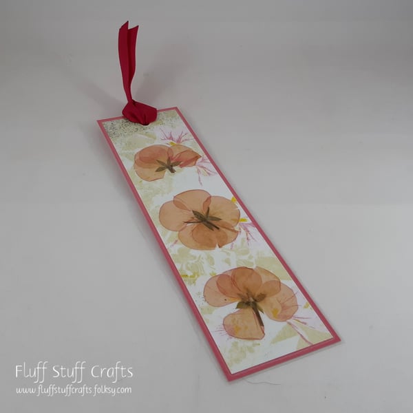 Handmade pressed flower bookmark - pink geraniums