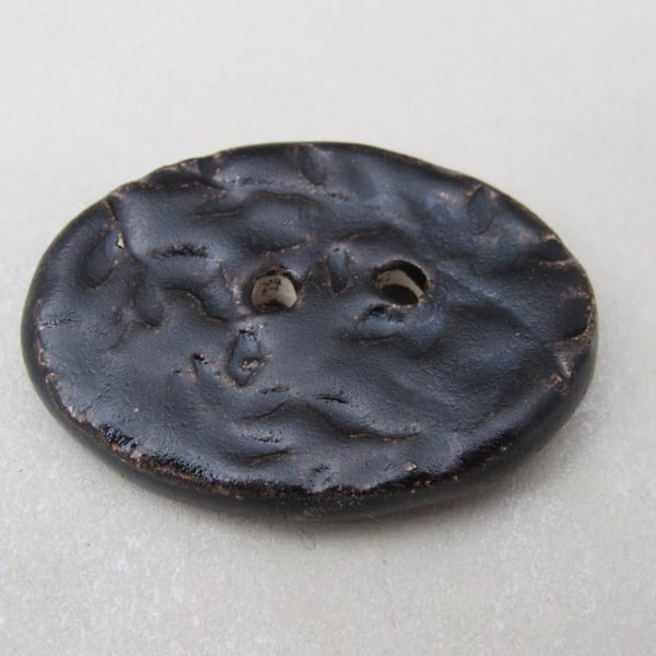Large Dark Earth Sprig Oval Handmade Ceramic Button