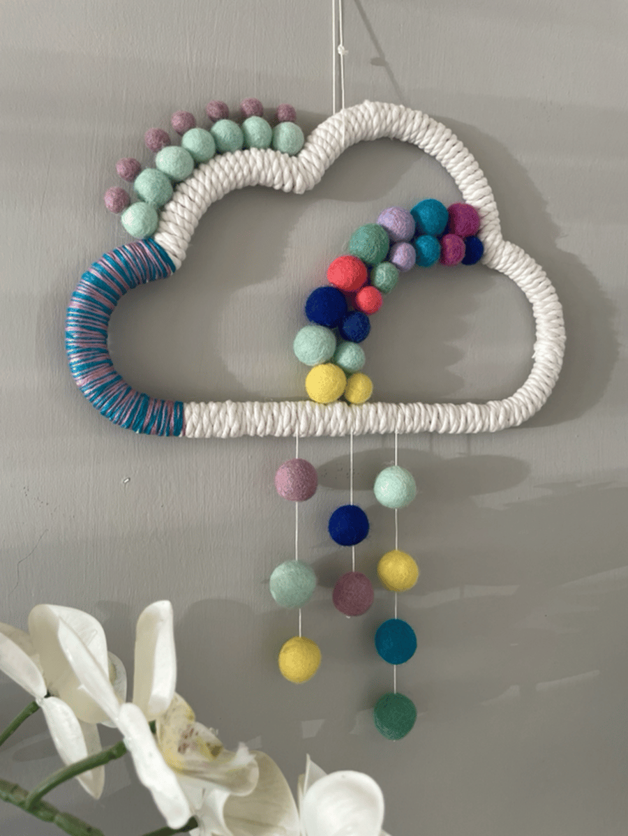 Colorful Cloud Rainbow textile wall decoration, nursery decor, new baby gift
