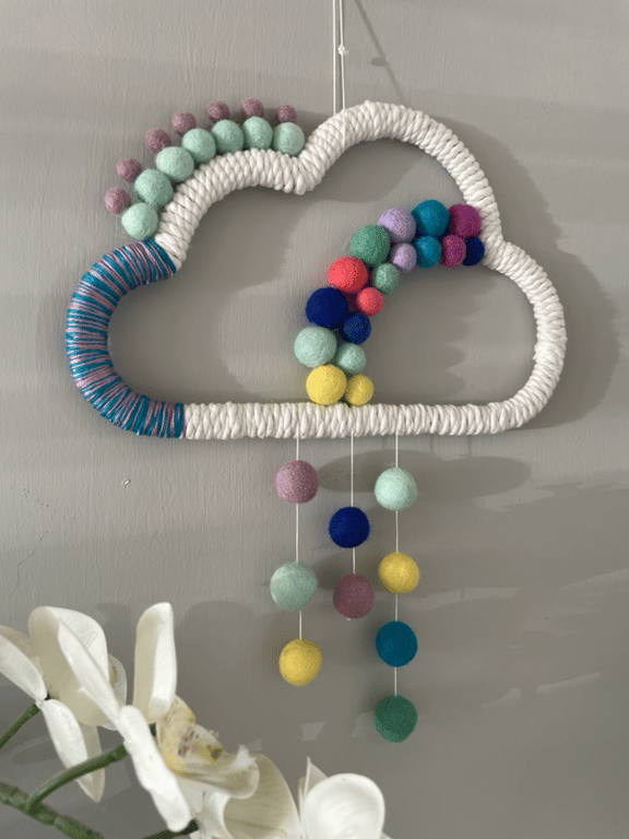Colorful Cloud Rainbow textile wall decoration, nursery decor, new baby gift