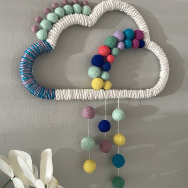 Colorful Cloud Rainbow textile wall decoration, nursery decor, new baby gift