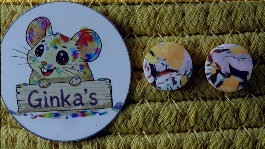 Sunset Swirl Polymer Clay Stud Earrings – Handmade
