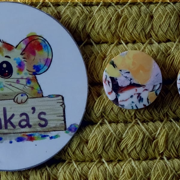 Sunset Swirl Polymer Clay Stud Earrings – Handmade