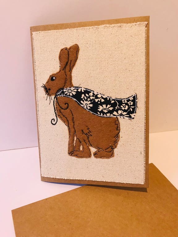 March Hare Embroidered Applique Greetings Card 