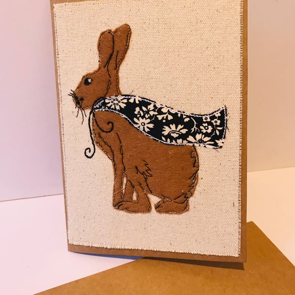 March Hare Embroidered Applique Greetings Card 