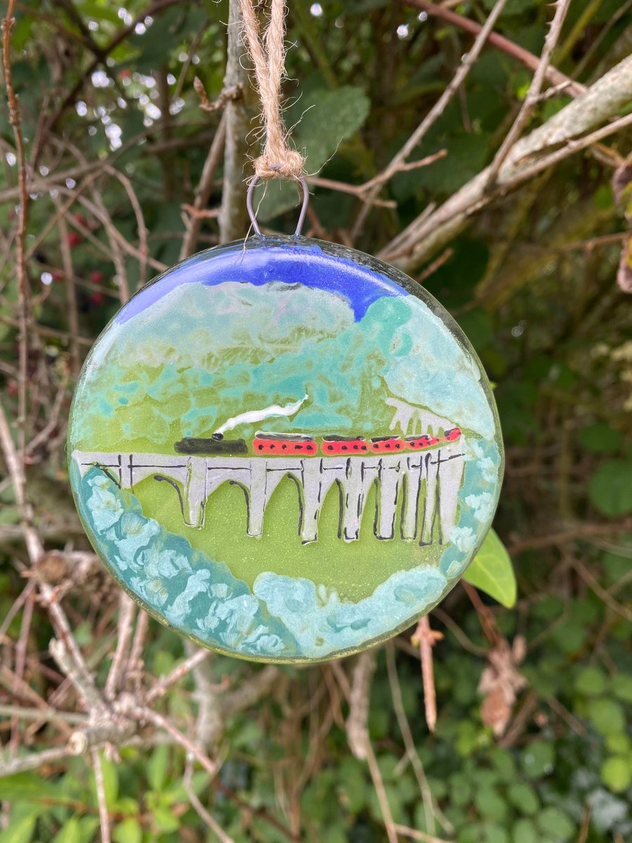 Fused Glass Hand painted Landmark Bauble, Glenfinnan Viaduct