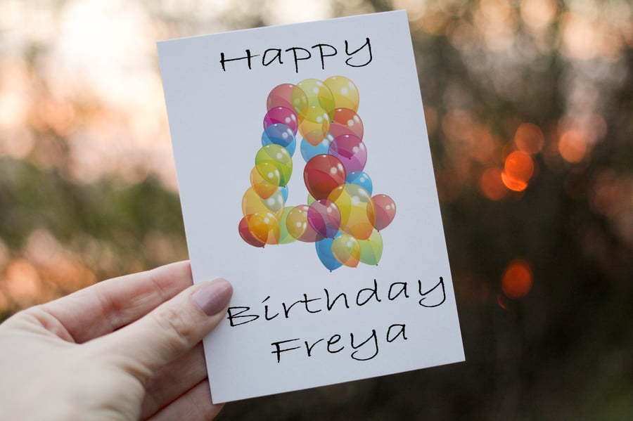 4th Birthday Card, Card for 4th Birthday, Birthday Card, Friend Birthday Card