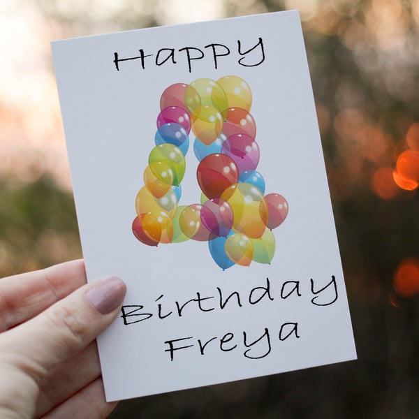 4th Birthday Card, Card for 4th Birthday, Birthday Card, Friend Birthday Card