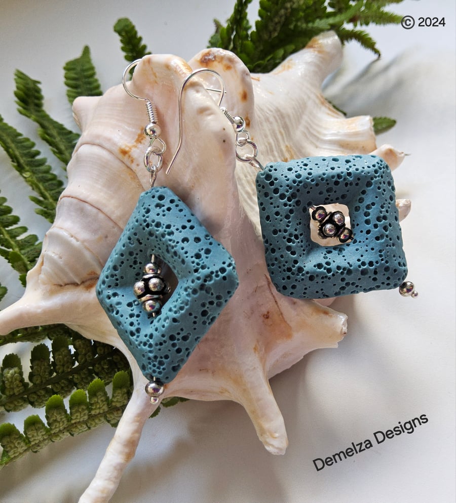 Lava Rock -Lava Stone Turquoise Blue Earrings.