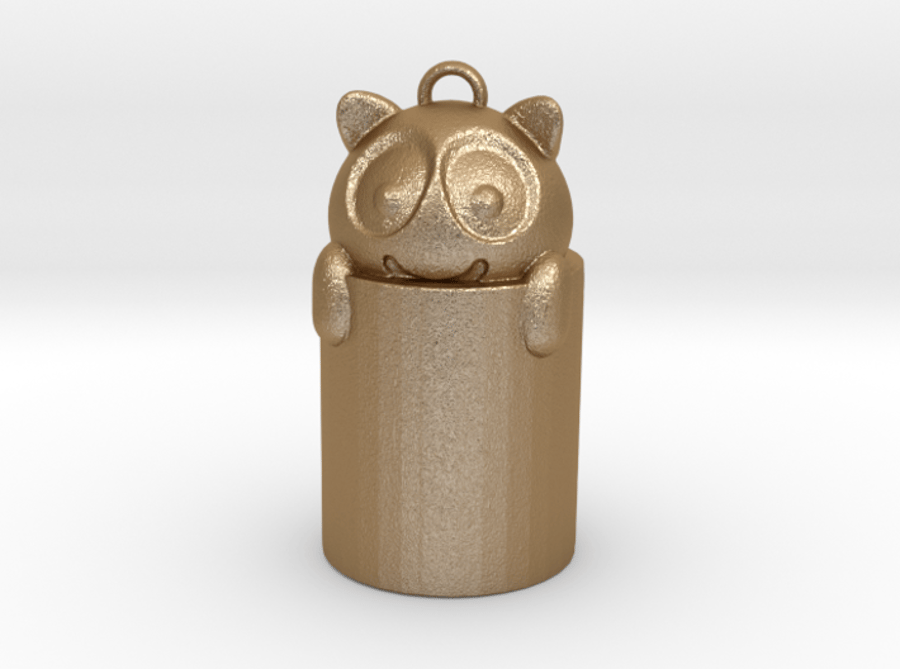 Happy Cat In a bin! Gold Colour Metal Charm or Pendant Keyfob 
