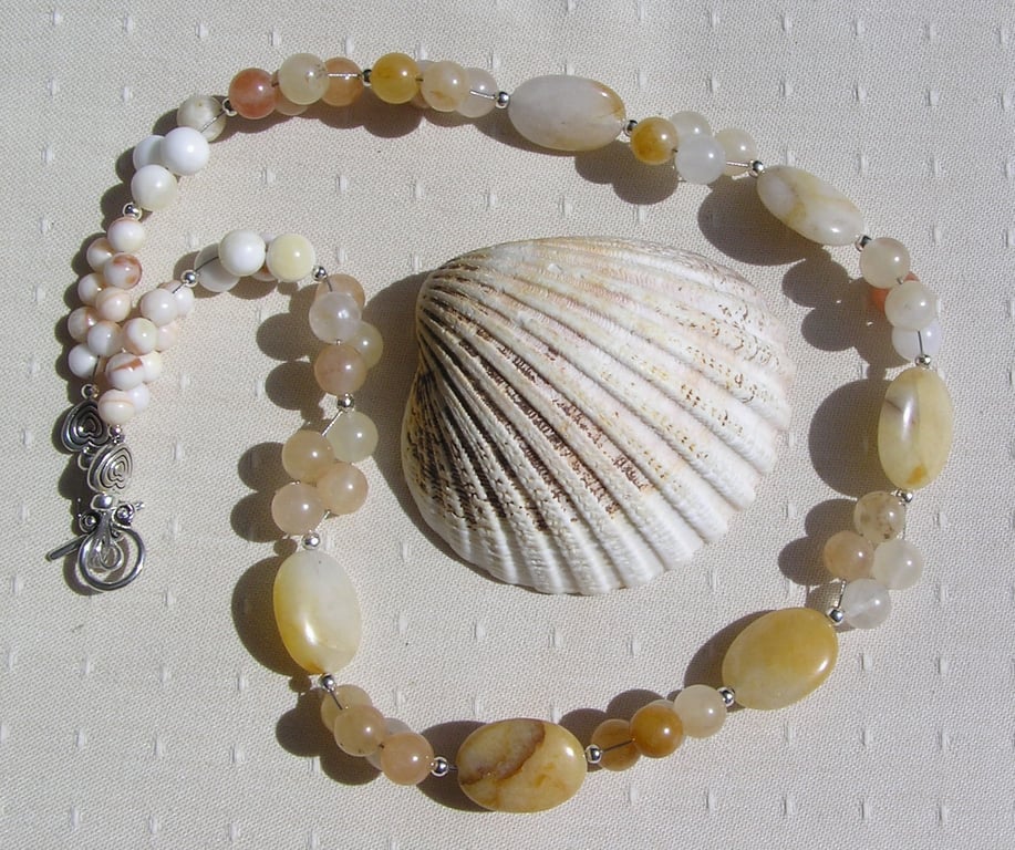 Golden Jade, Carnelian & Honey Quartz Gemstone Chakra Beaded Necklace