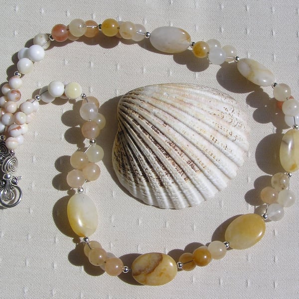 Golden Jade, Carnelian & Honey Quartz Gemstone Chakra Beaded Necklace