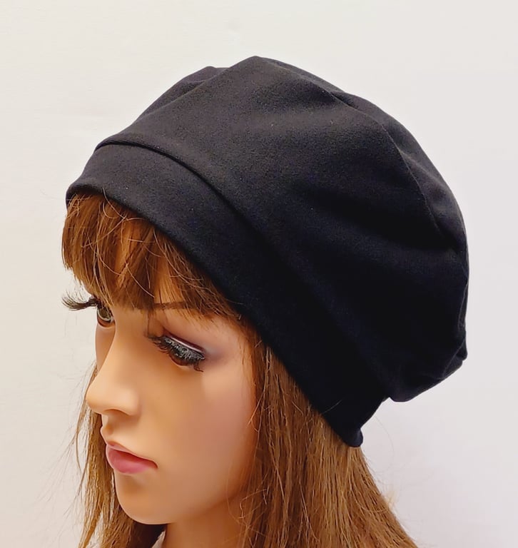 Black cotton beret, little French beret for women, unlined hat