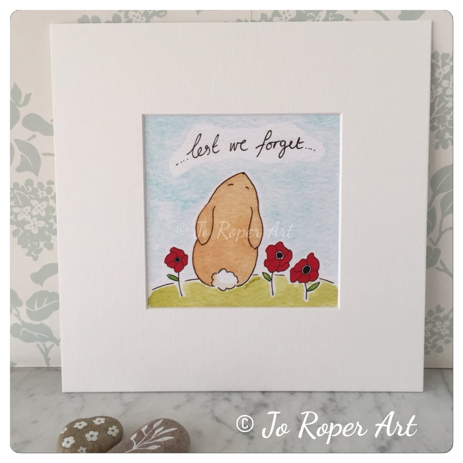 Remembrance Bunny mounted print by Jo Roper 