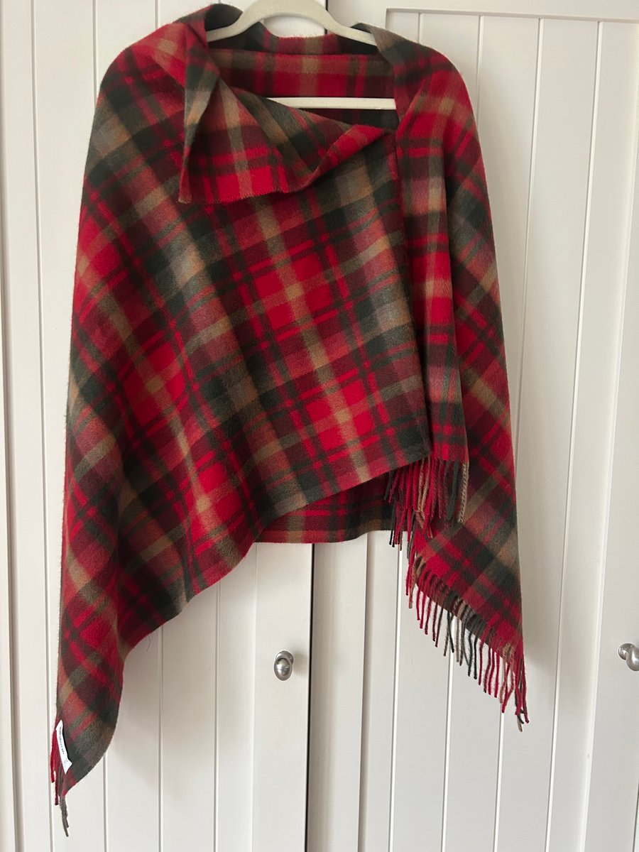 100% Lambswool tartan poncho