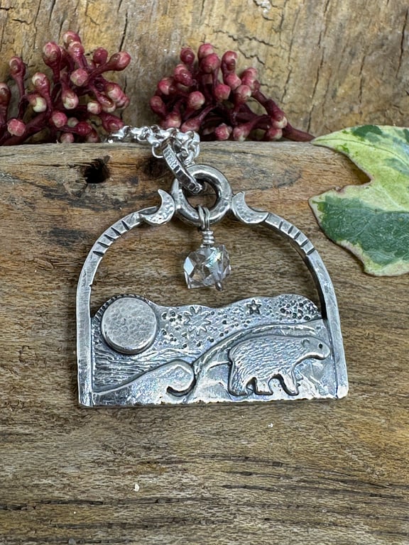 Polar Bear Pendant with Quartz Bead