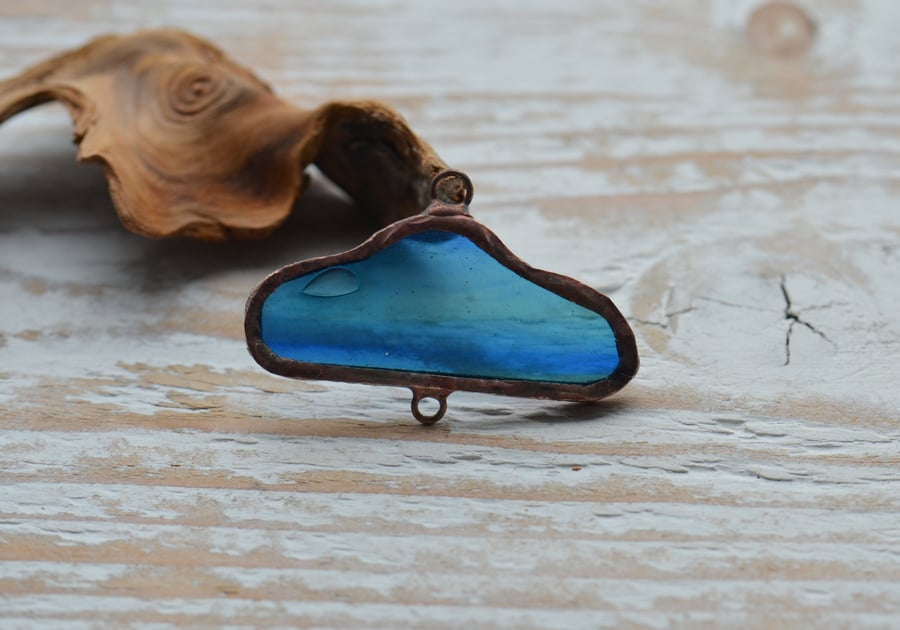 Handmade Stained Glass Cloud Pendant with Loop Turquoise Blue