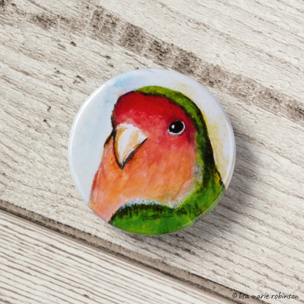 Peach-Faced Lovebird Button Badge - 38mm