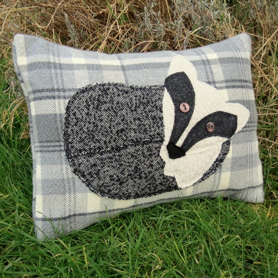SALE!   A badger cushion, complete with feather pad. 