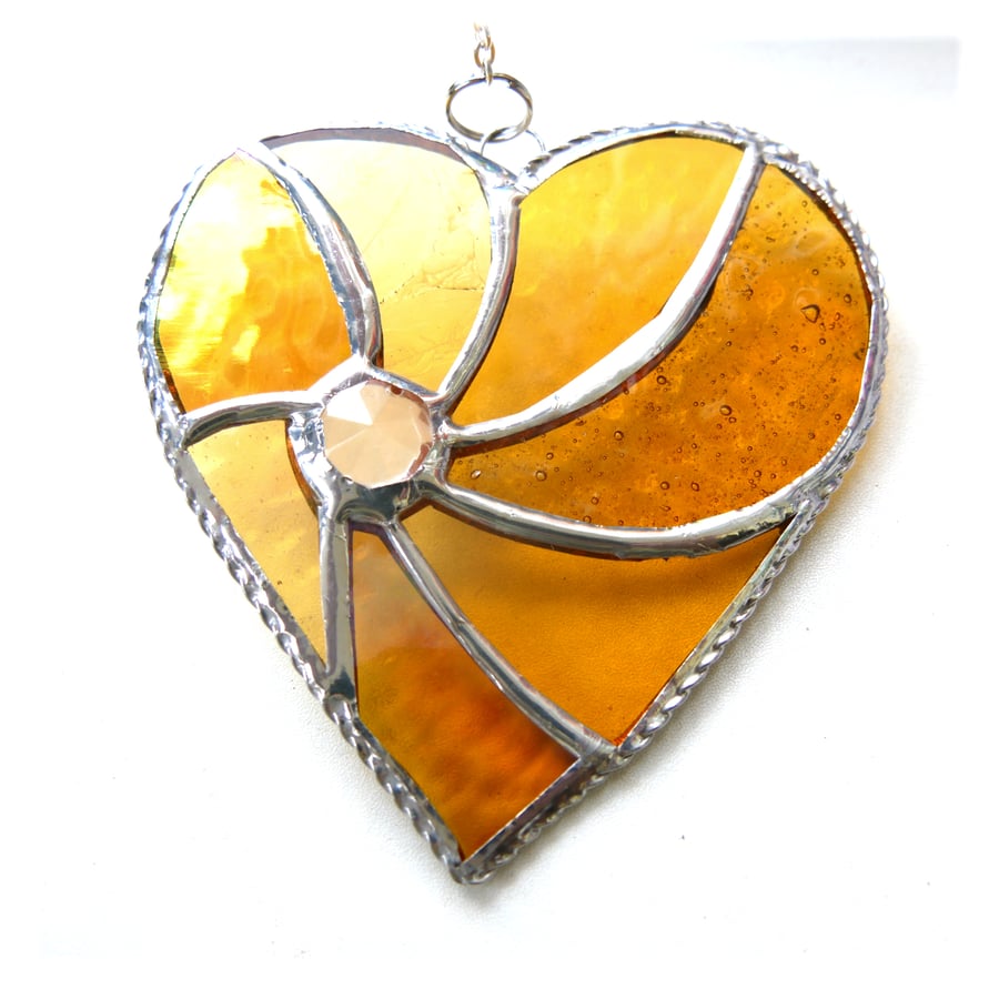 Golden Wedding Heart Swirl Stained Glass Suncatcher Handmade Gold  Anniversary