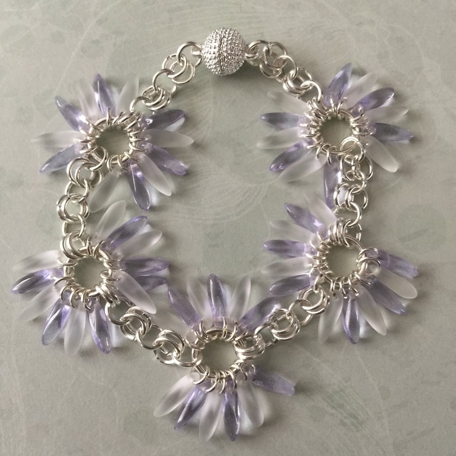 Lilac & frosted Czech glass beaded bracelet 