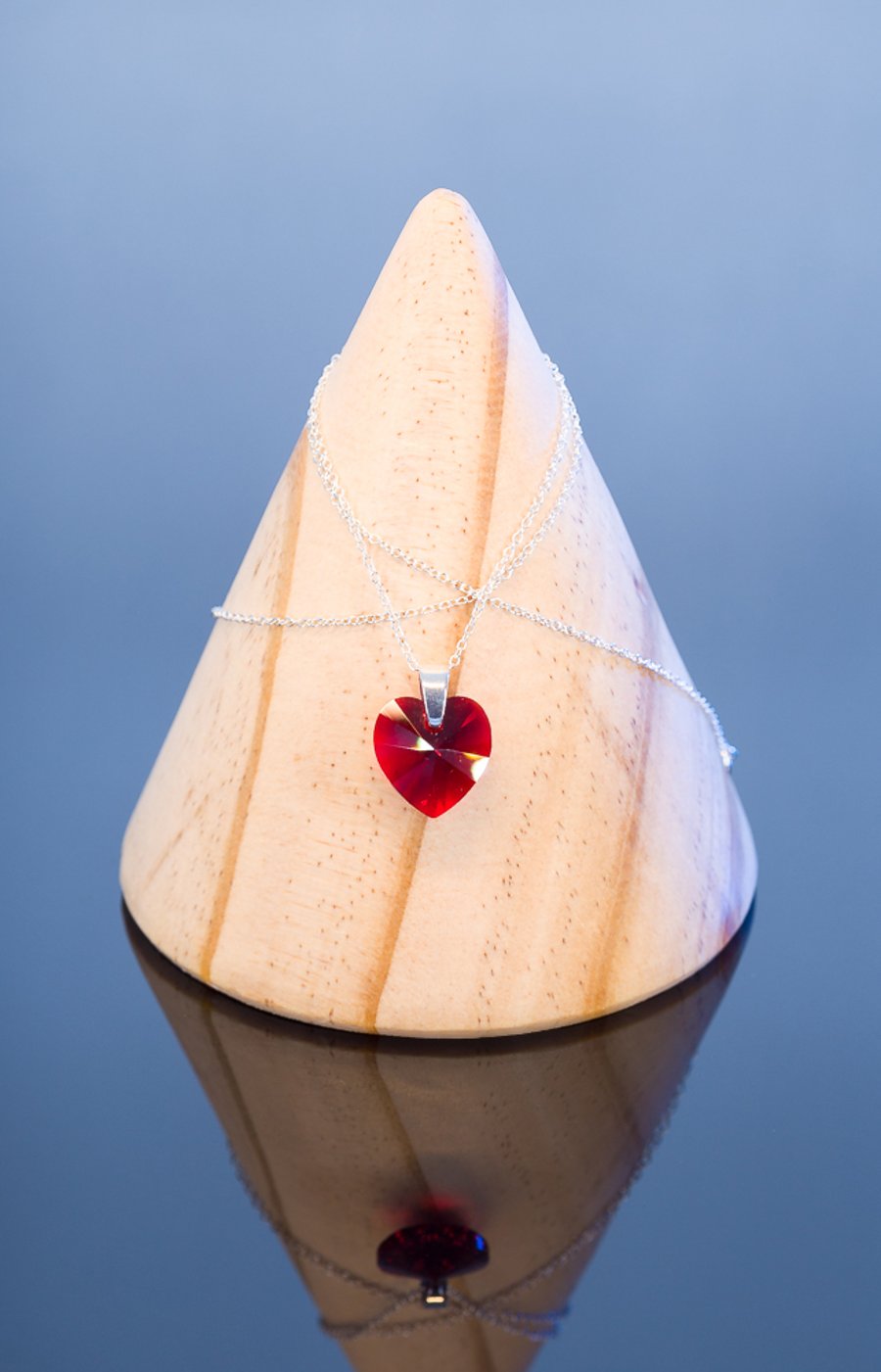 Necklace Swarovski Siam Heart Pendant on Sterling Silver Chain