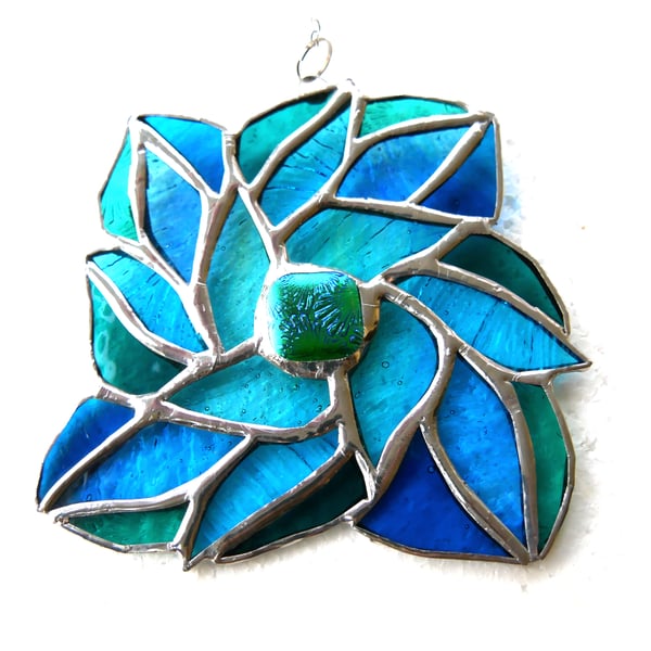 Floral Stained Glass Suncatcher Azure Blossom