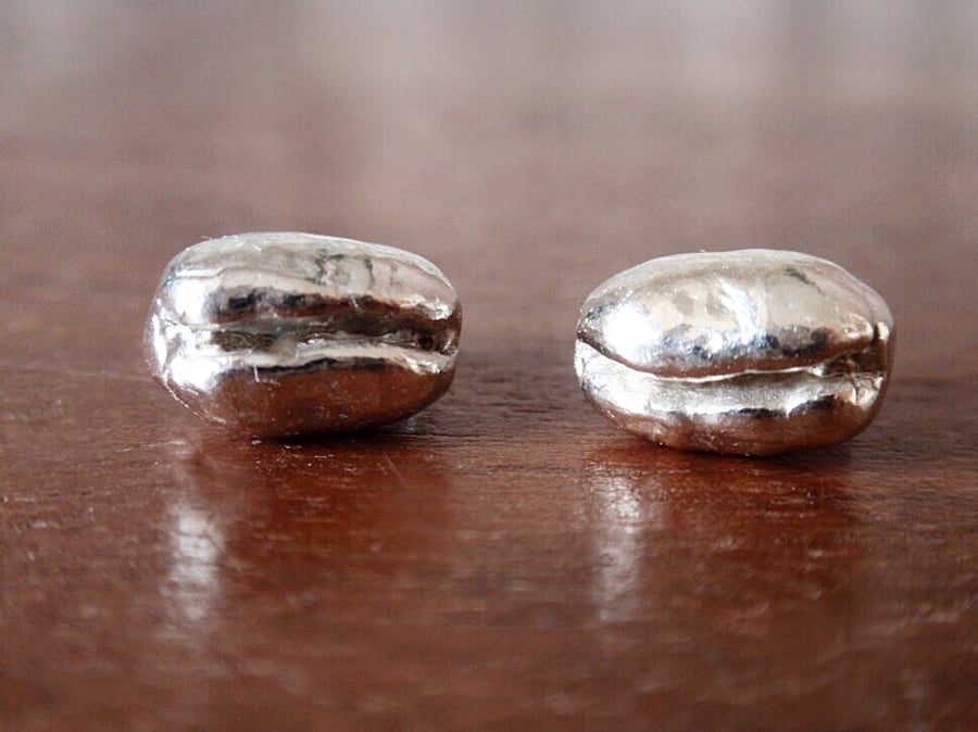 Sterling silver coffee bean earrings, silver stud earrings
