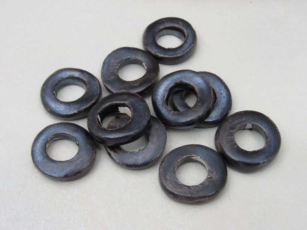 10 Medium Dark Earth Glazed Ceramic Donut Beads