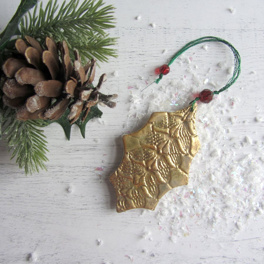 Christmas Decoration - Antique Gold Holly