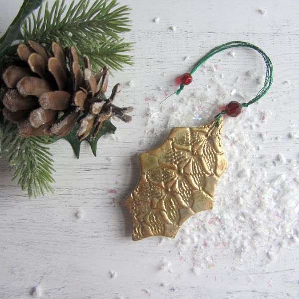 Christmas Decoration - Antique Gold Holly