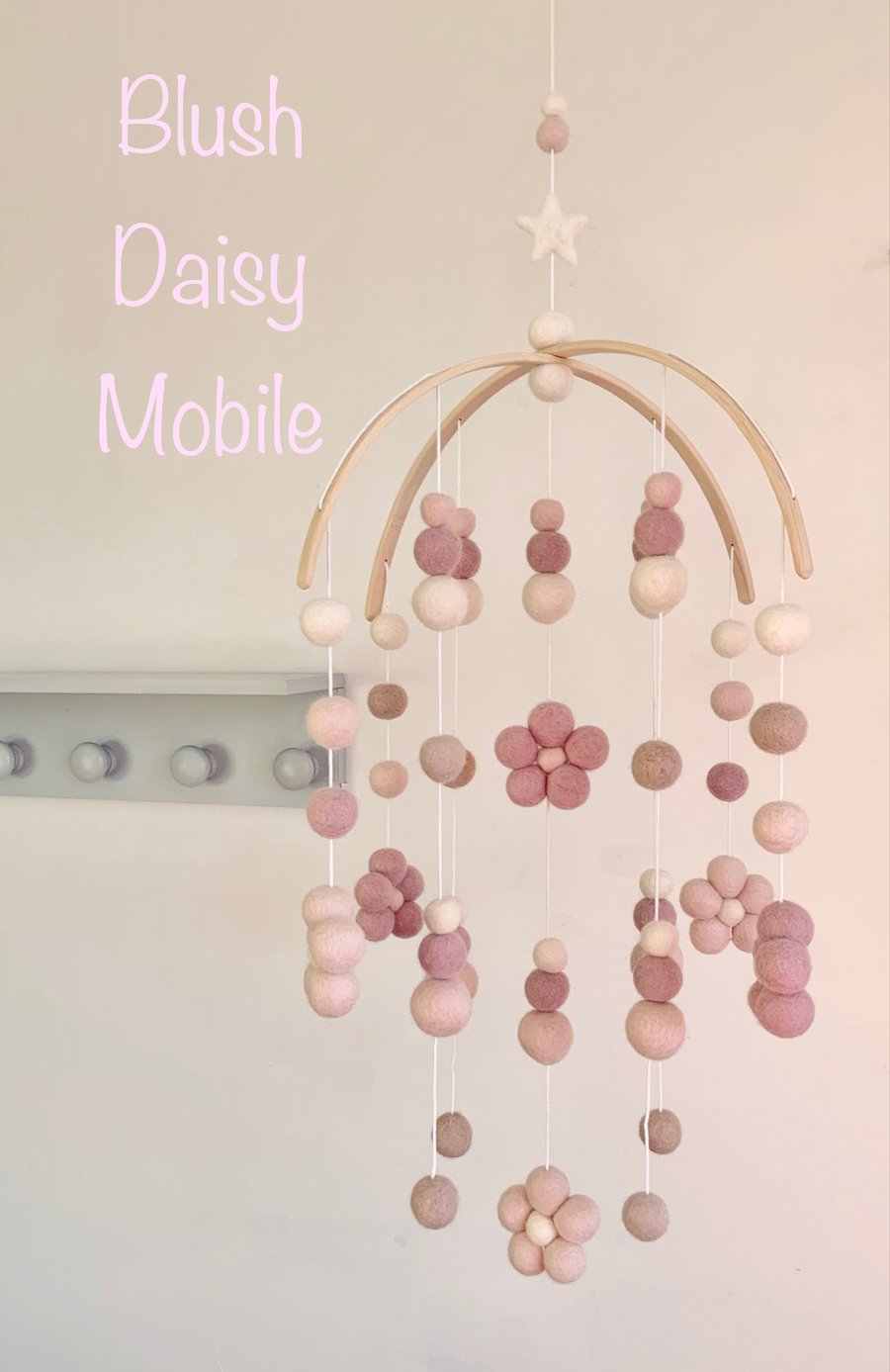 Blush daisy felt ball baby mobile 