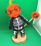 Needle Felted Pumpkin Skeleton Handmade Character