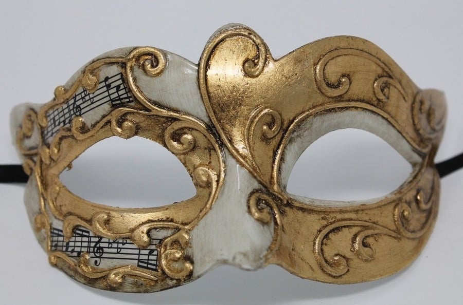 Ivory and Gold Musical Masquerade Mask for Masked Ball