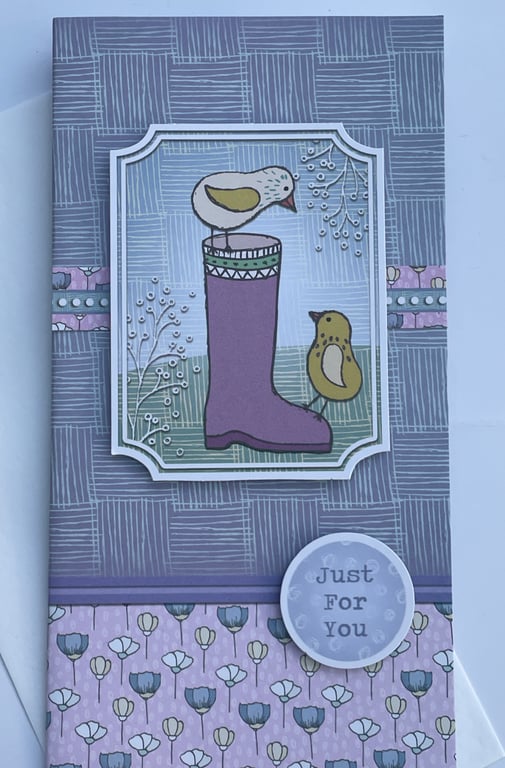 Just for you cute chicks on a wellie greetings card