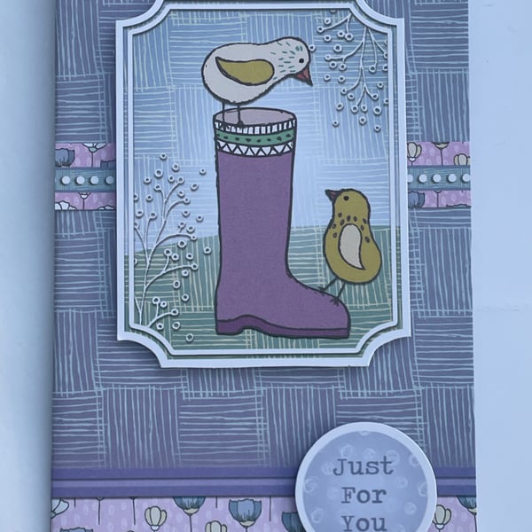 Just for you cute chicks on a wellie greetings card