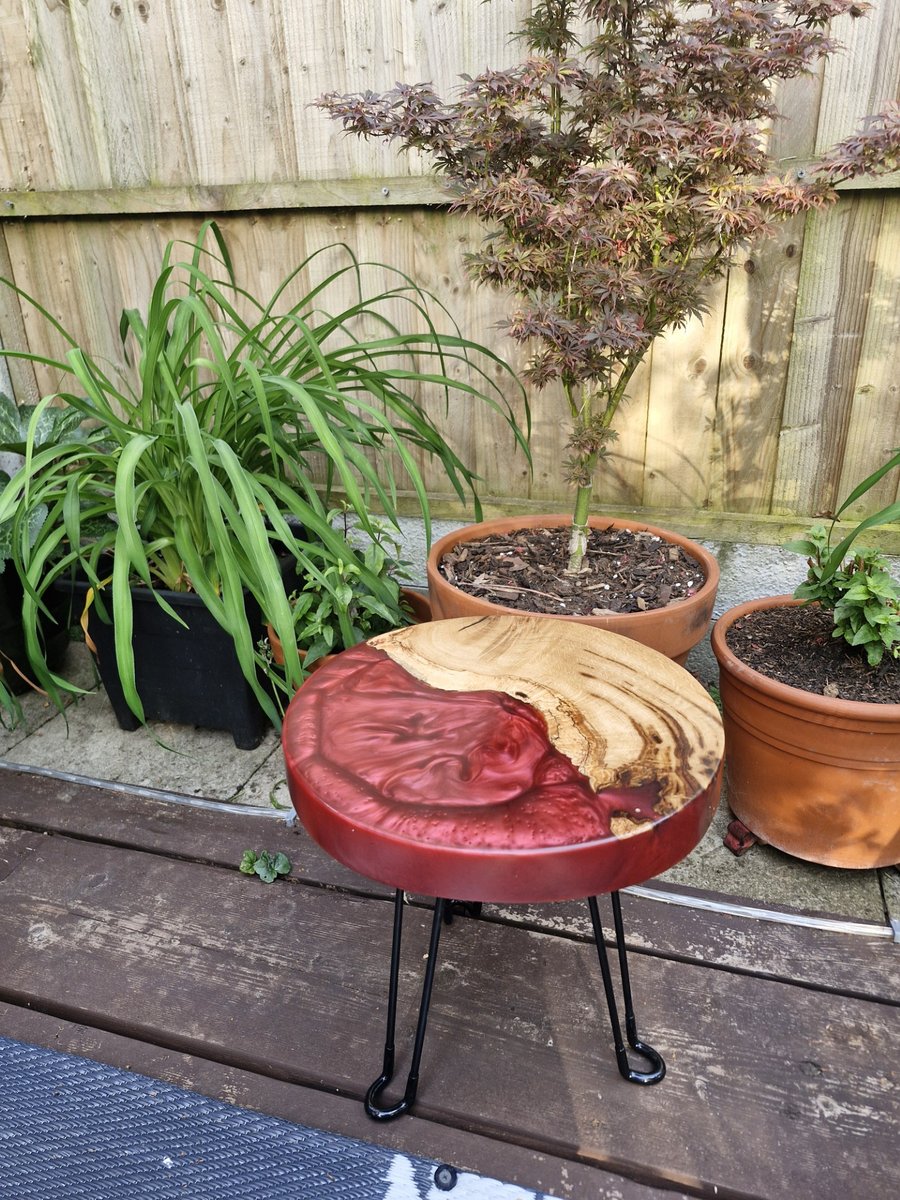 English Oak Live Edge Round Red Resin Table