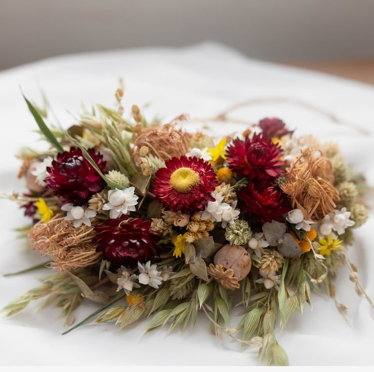 Small handmade red and yellow dried flower wreath - Folksy