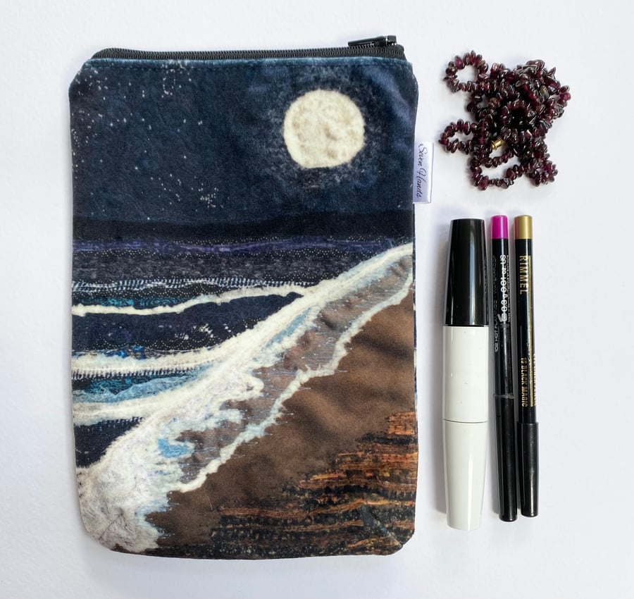Moon velvet makeup, Jewellery, toiletries bag, pencil case or kindle pouch.