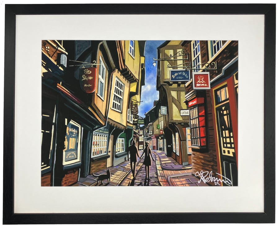 York, The Shambles, Yorkshire. Urban Cityscape Art Print 20" x 16" Frame Size