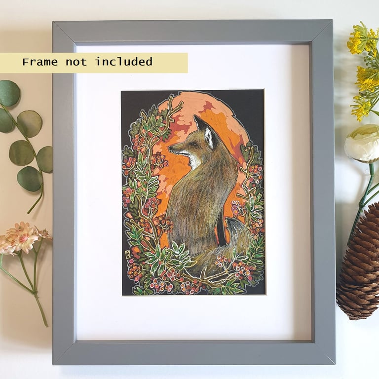 Red Fox, small original drawing, nature artwork