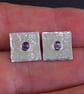 Lilac Amethyst Sterling Silver Stud Earrings, Square Silver Studs
