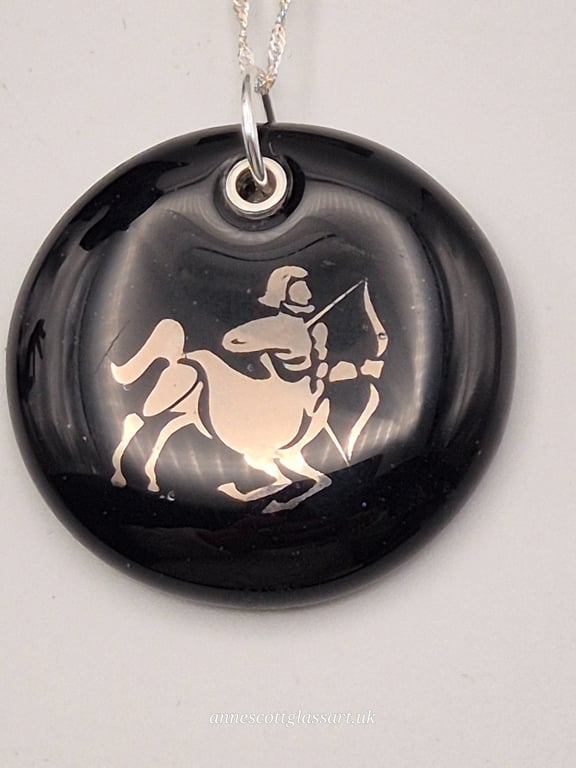 Sagittarius Fused Glass Pendant with Real Platinum Lustre Symbol