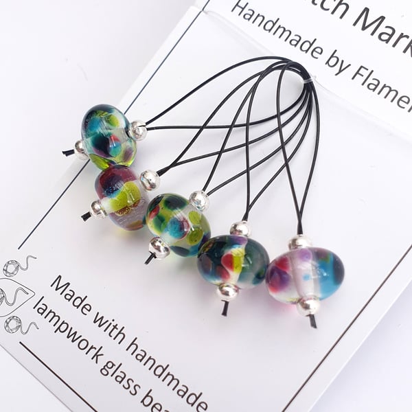 Lampwork Stitch Markers - Stained Glass Window
