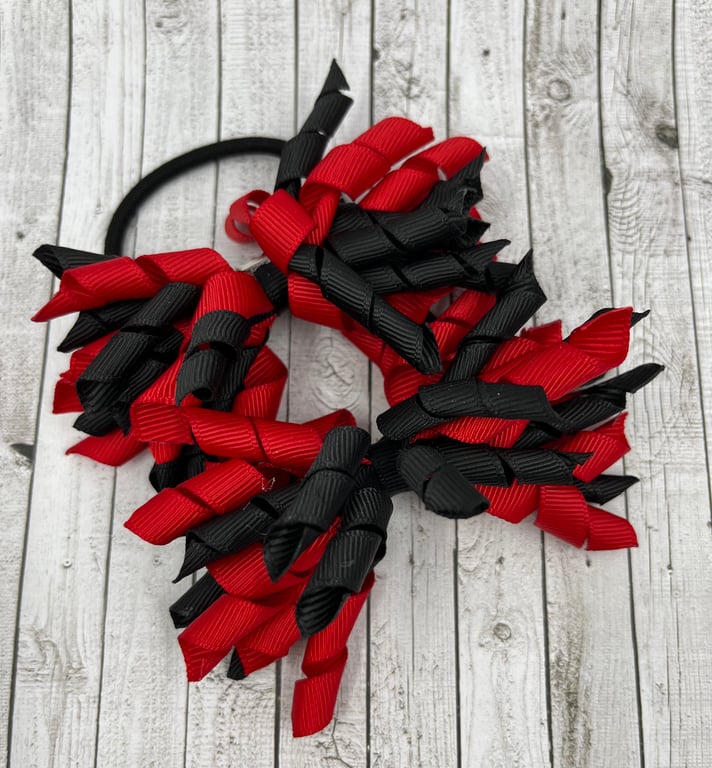 3 inch Black and Red Curly Corkers on Elastics (pair)