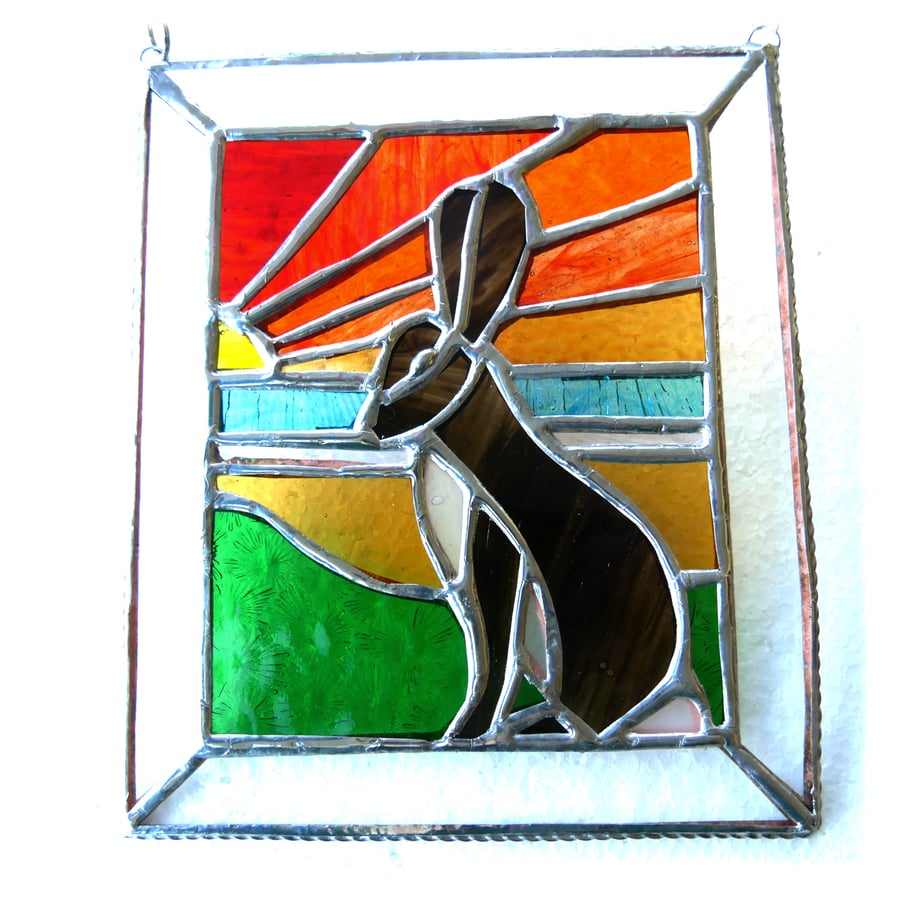 Sunset Hare Stained Glass Art Picture Suncatcher Handmade 012