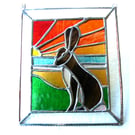Sunset Hare Stained Glass Art Picture Suncatcher Handmade 012