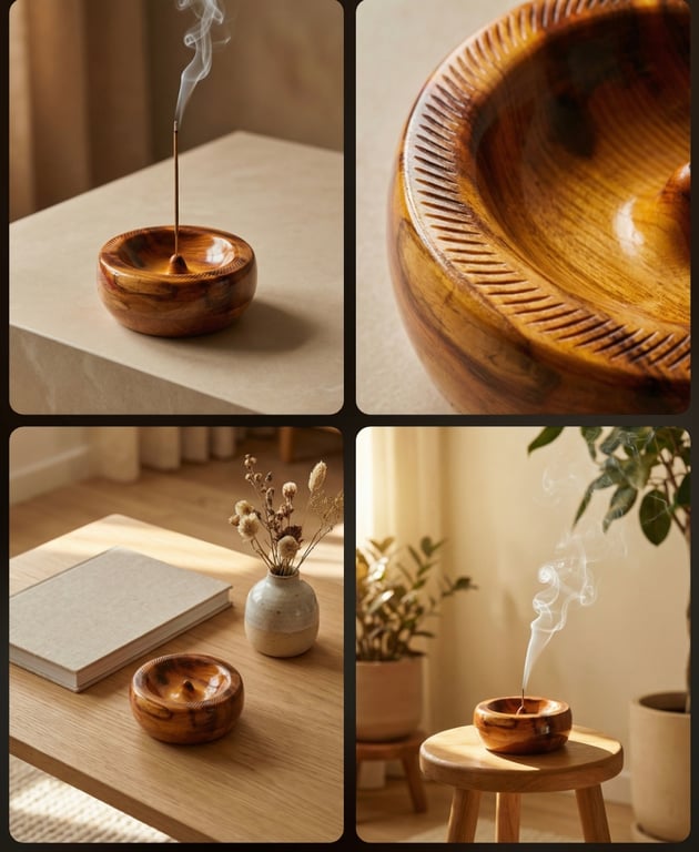 Yew wood and spalted apple wood incense holder 