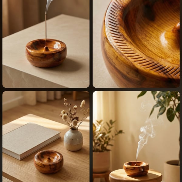 Yew wood and spalted apple wood incense holder 